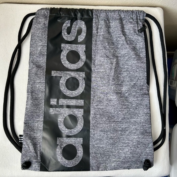 Adidas Draw String Gym Sack Black Gray Merle Zipper Side Pocket Logo - Picture 6 of 6